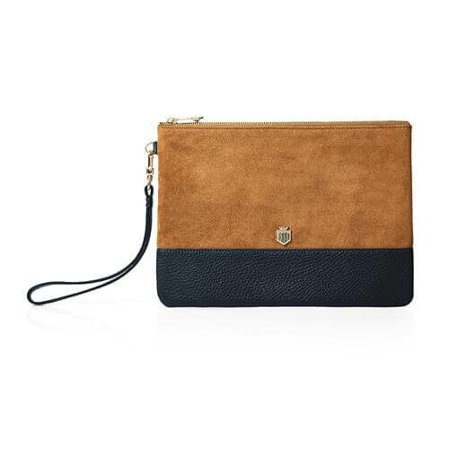 Highbury clutch in tan and navy