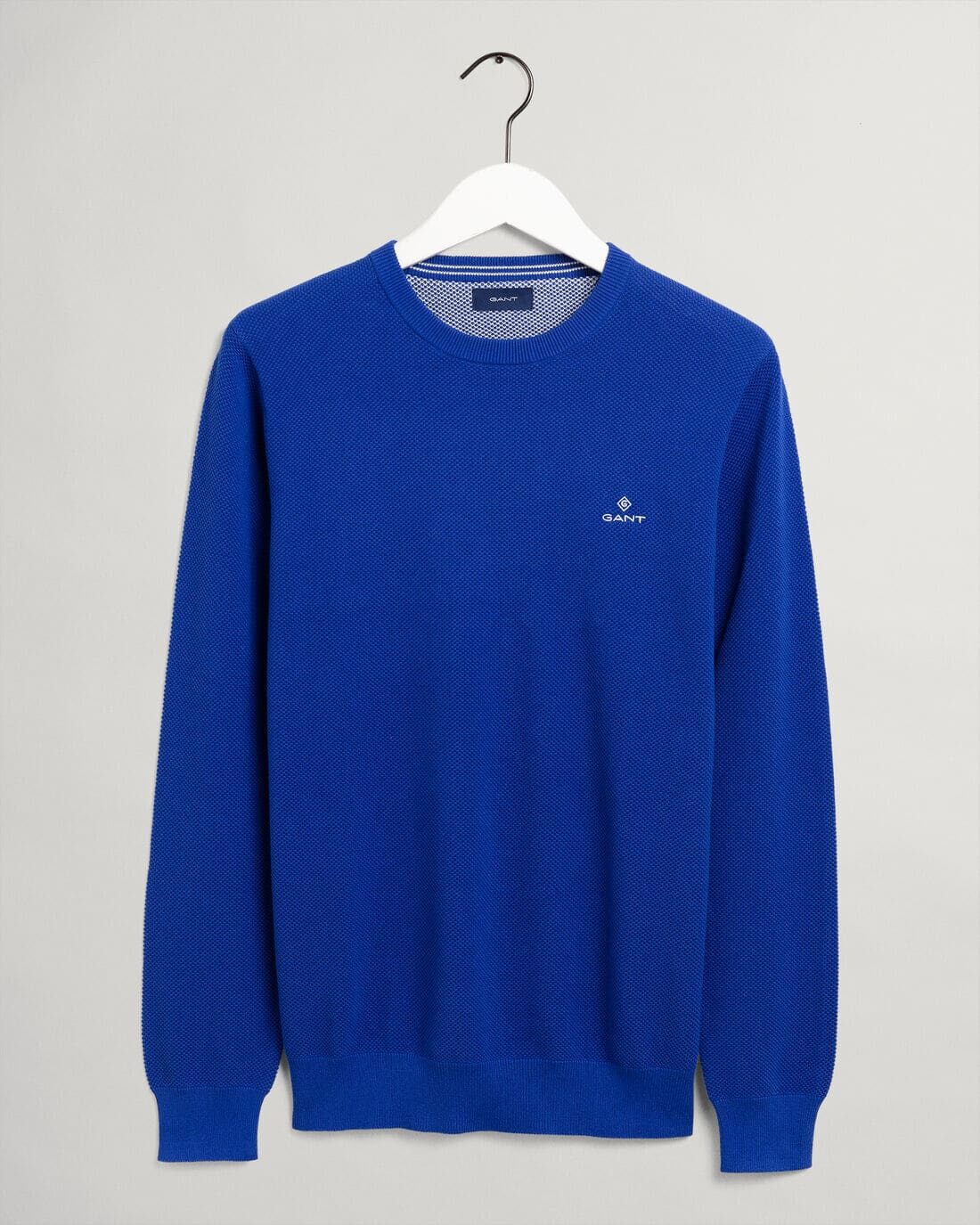 Cotton Piqué Crew Neck Sweater -College Blue