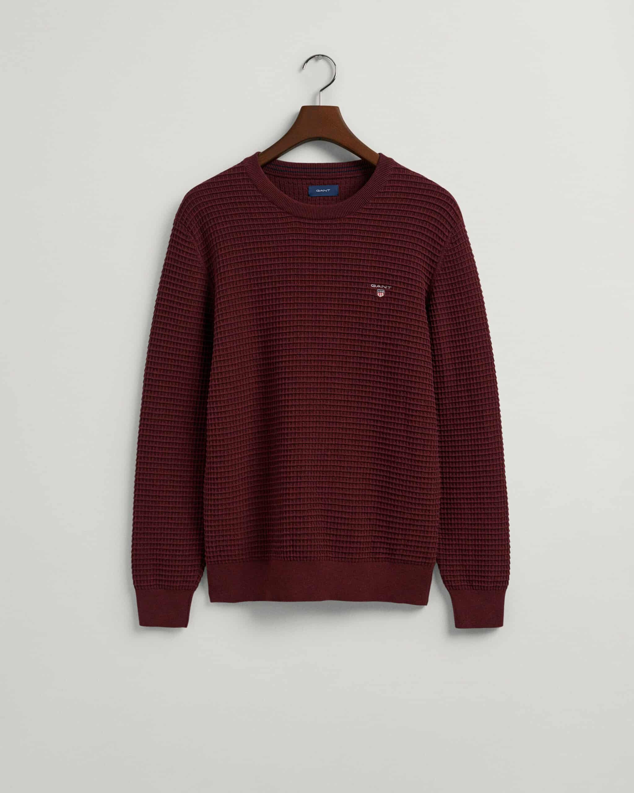 Cotton Texture Crew Neck Sweater -Burgundy