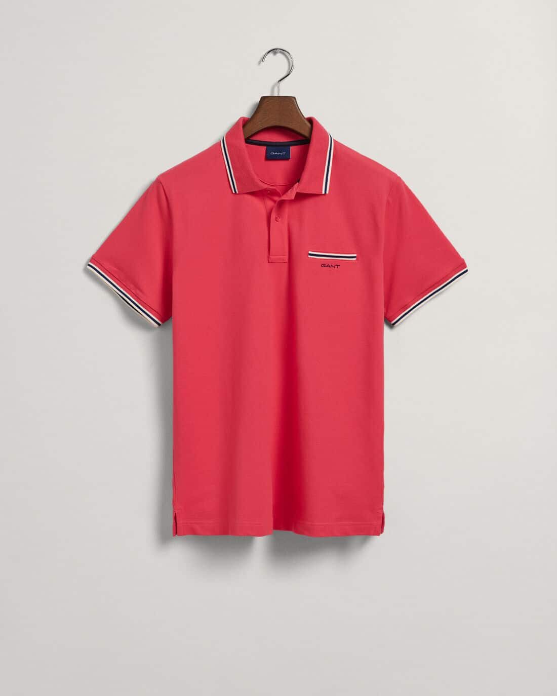 Tipped Piqué Polo Shirt – Magenta Pink