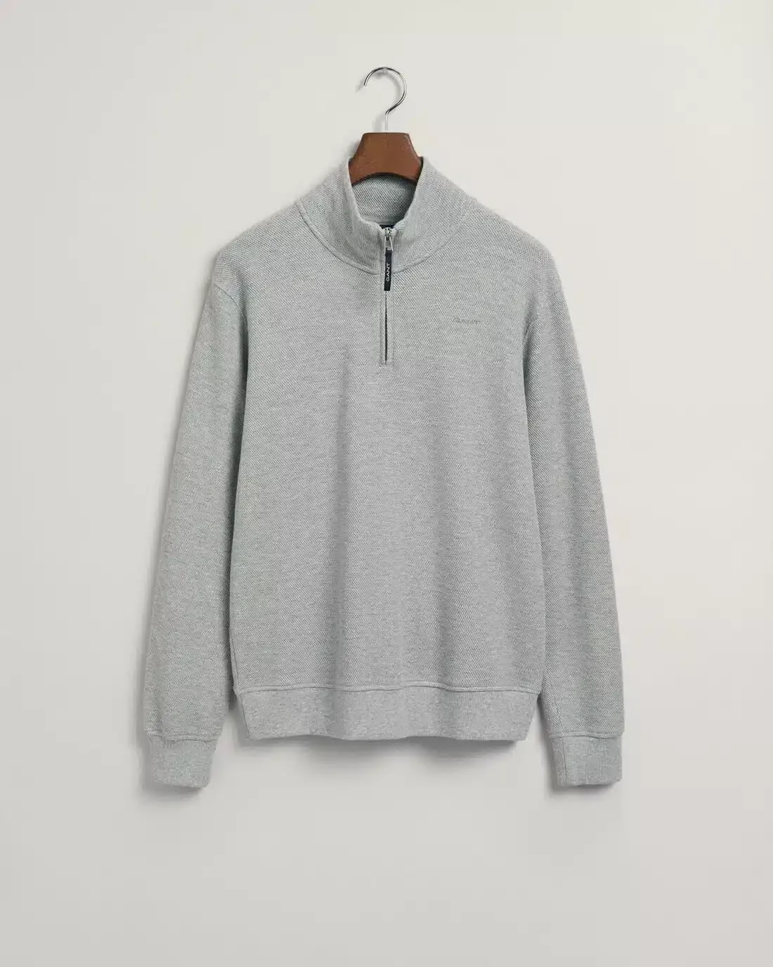 Waffle Texture Half-Zip Sweater – Grey Melange