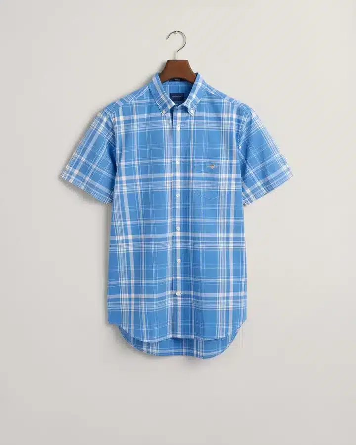 Check Cotton Linen Short Sleeve Shirt – Day Blue XXL