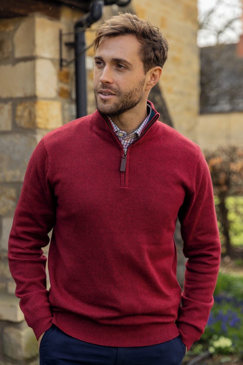 COTTON CASHMERE 1/4 ZIP JUMPER – CHILLI