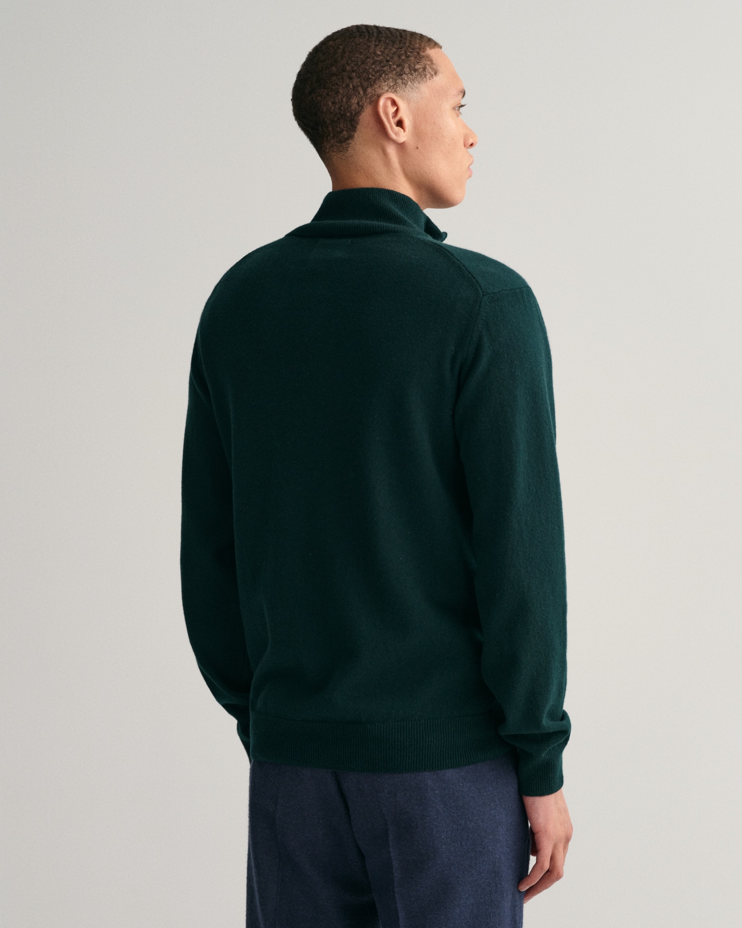 Gant Superfine Lambswool Half Zip Sweater in Tartan Green Out