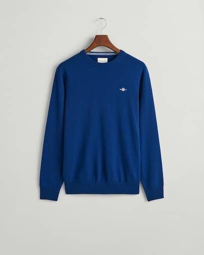 Gant Superfine Lambswool Crew Neck Sweater in Blue