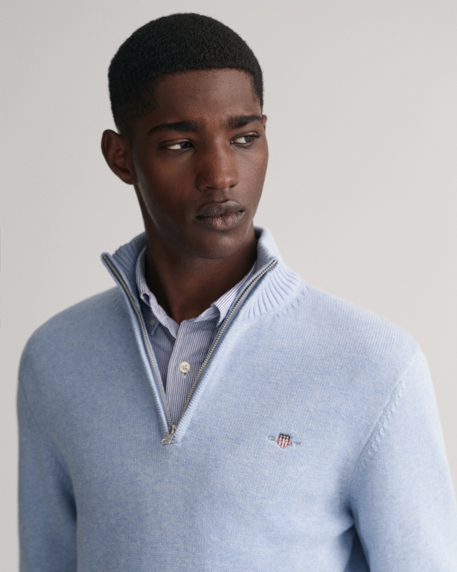 Gant Casual Cotton Half-Zip Sweater in Light Blue - Out and About