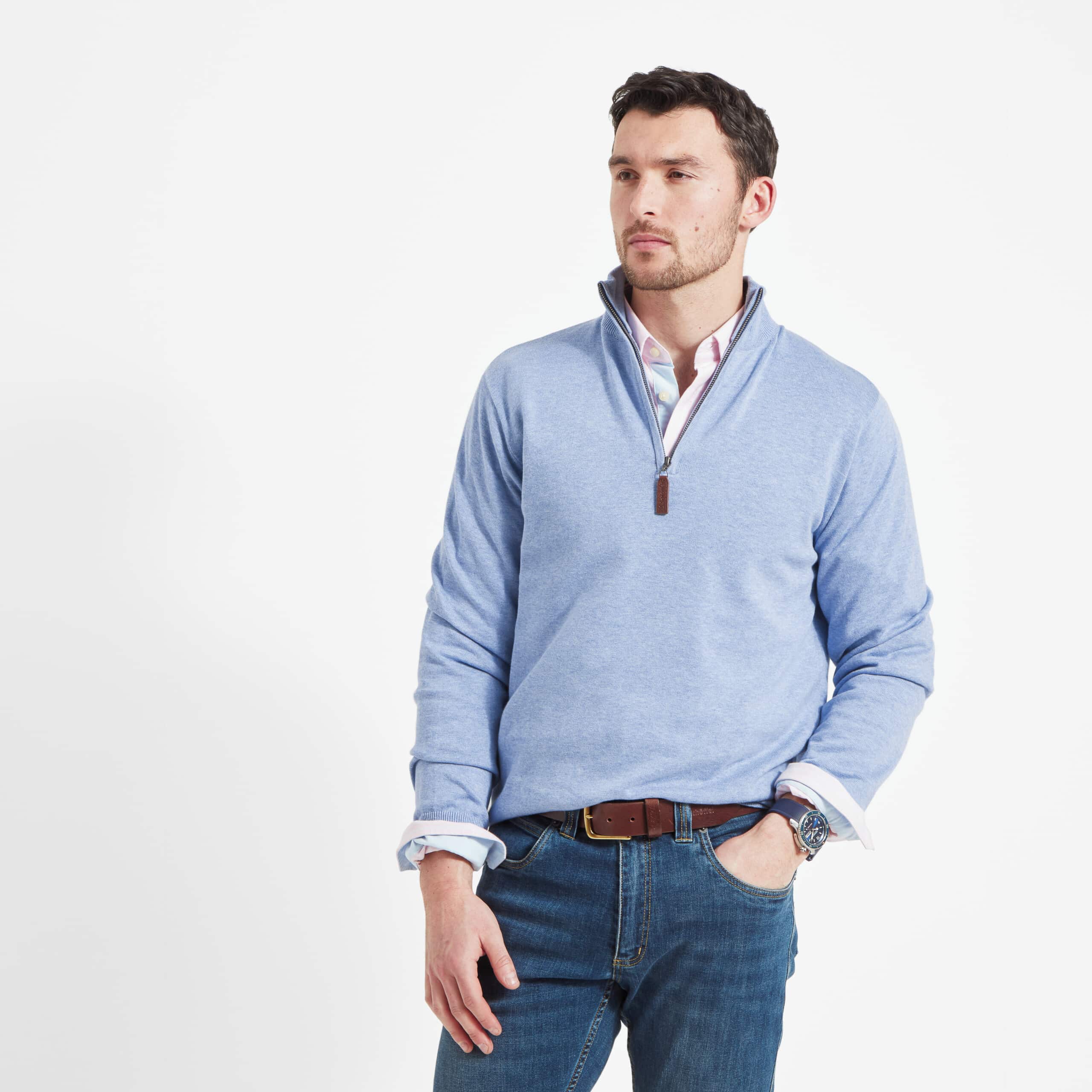 Porthmeor Pima Cotton 1/4 Zip Jumper – Sky Blue