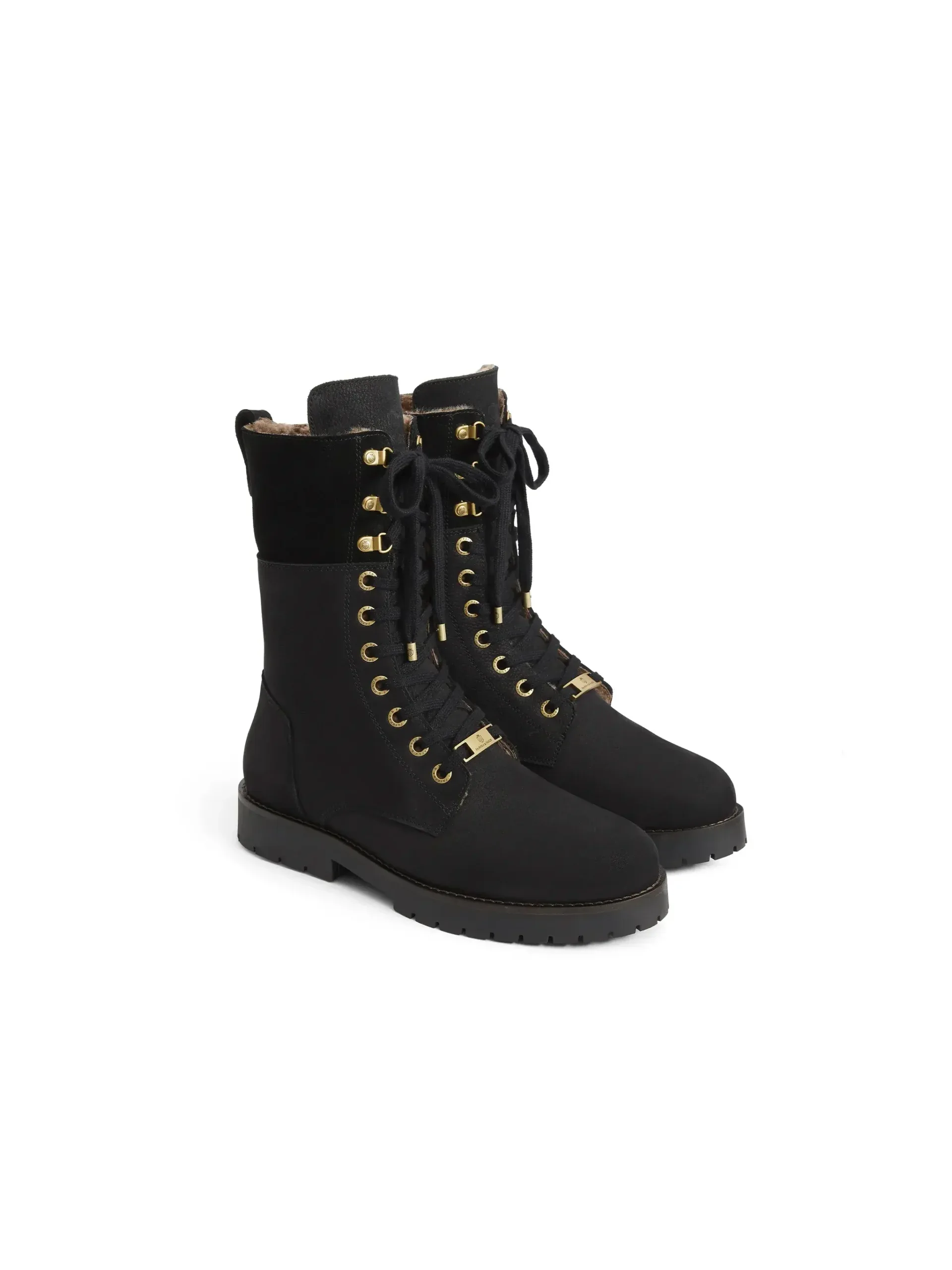 Anglesey Shearling Lined Combat Boots – Black Nubuck