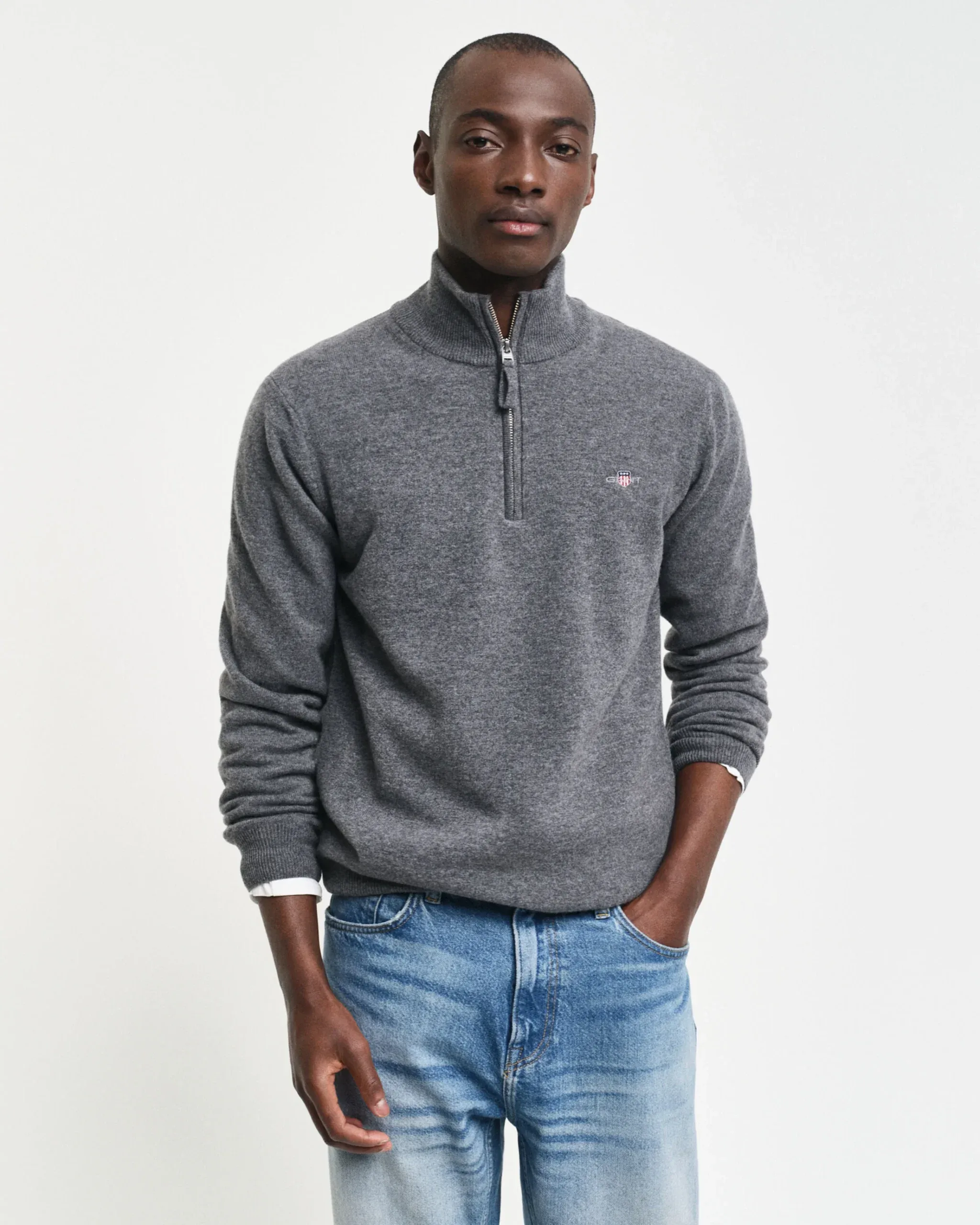 Superfine Lambswool Half-Zip Sweater – Grey