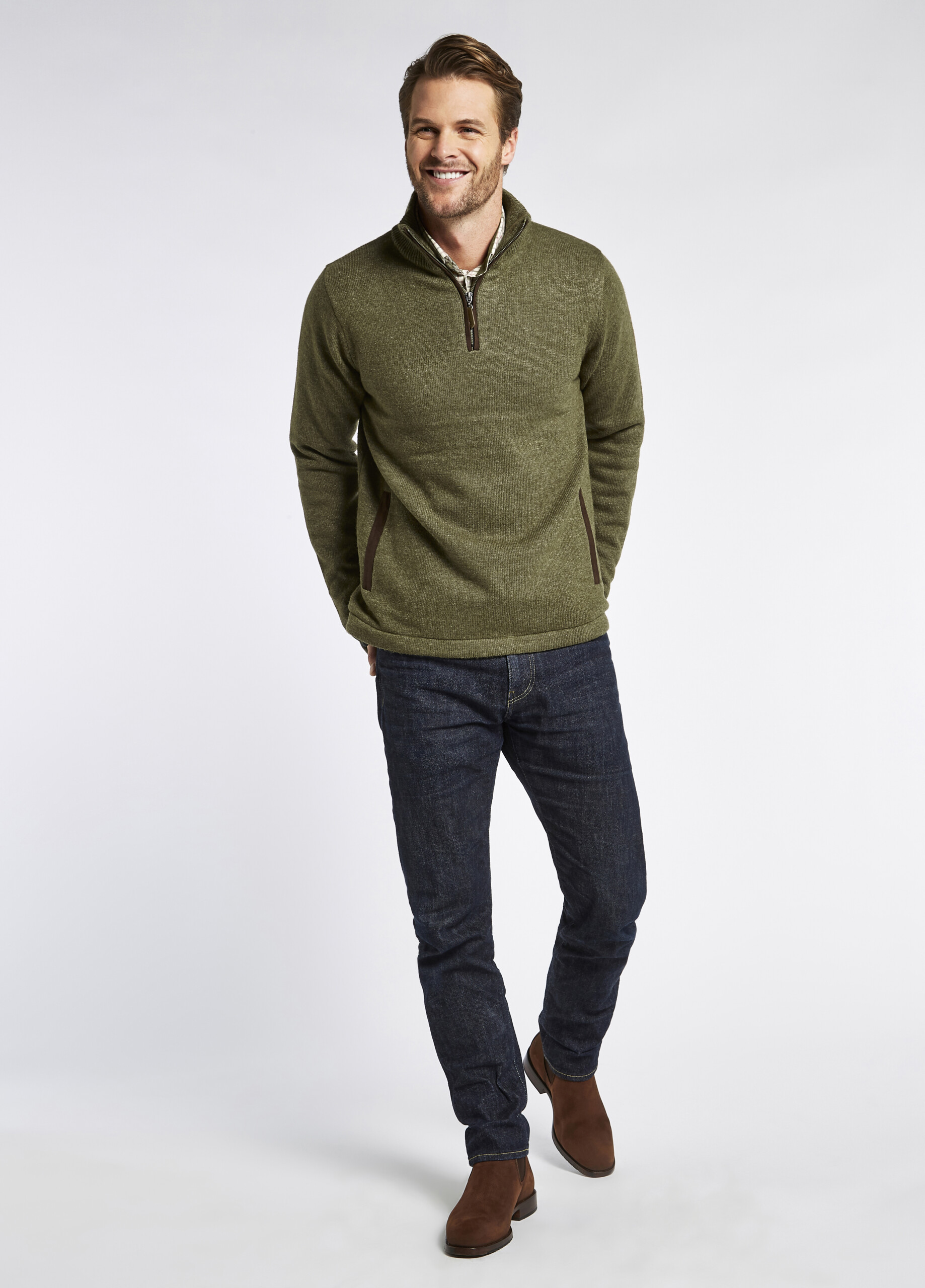 Feeney Zip Neck Sweater – Dusky Green