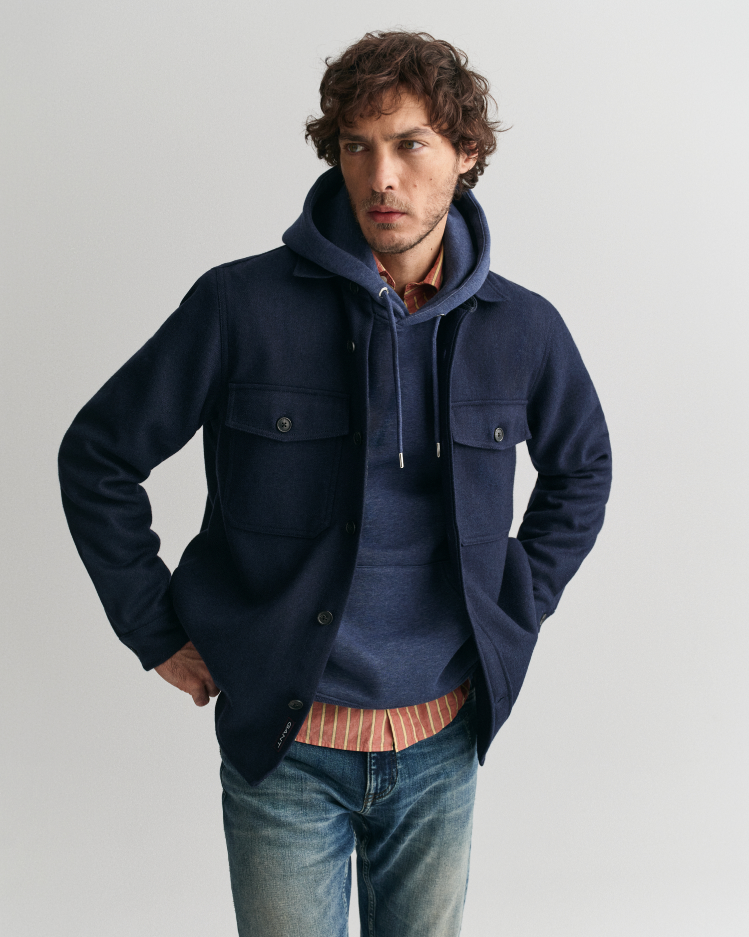 Wool Blend Overshirt – Navy