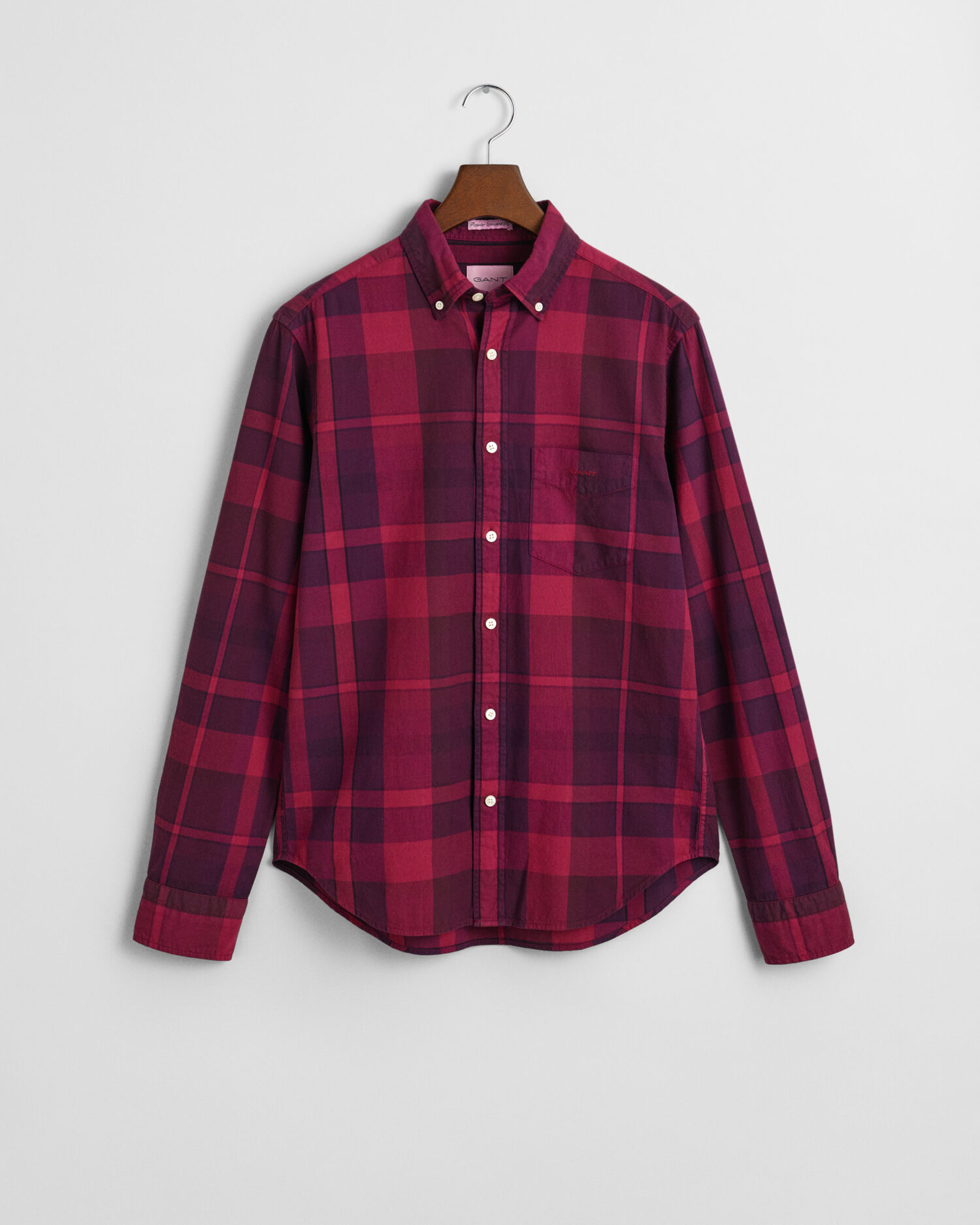 Regular Fit Garment-Dyed Checked Shirt – Rich Wine