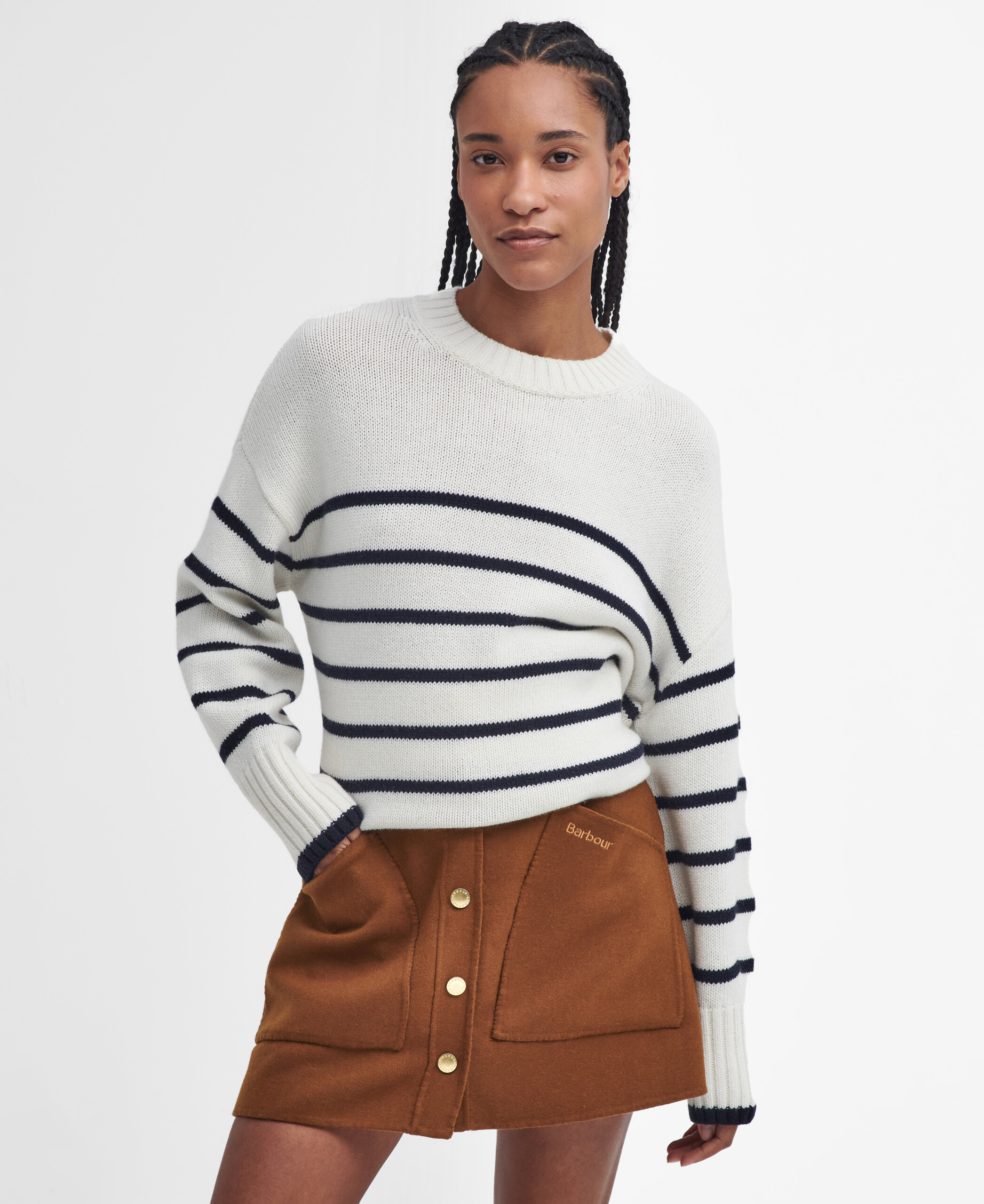 Belmore Striped Crew Neck Jumper – Ecru