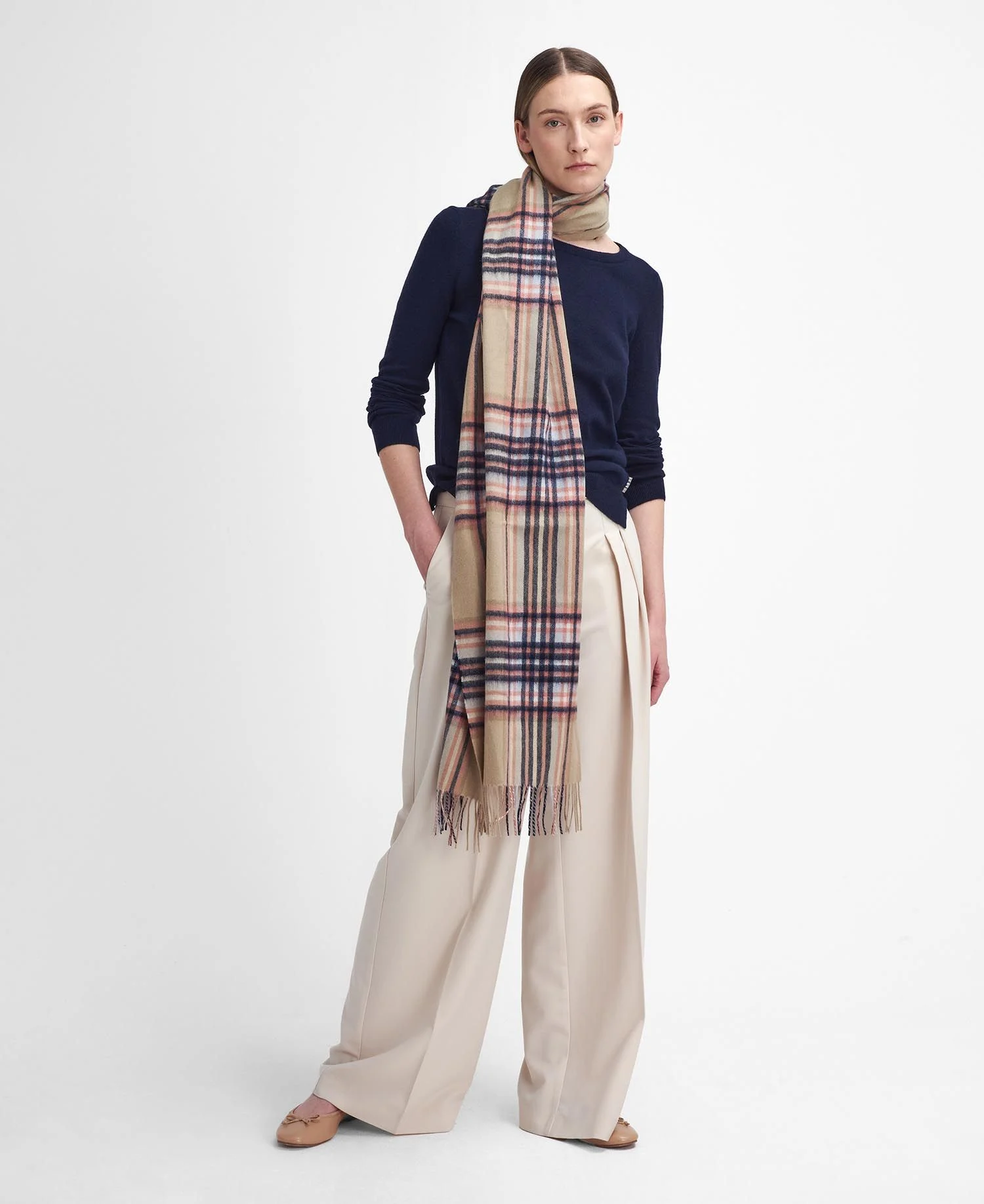 Lonnen Check Wrap Scarf – White Pepper