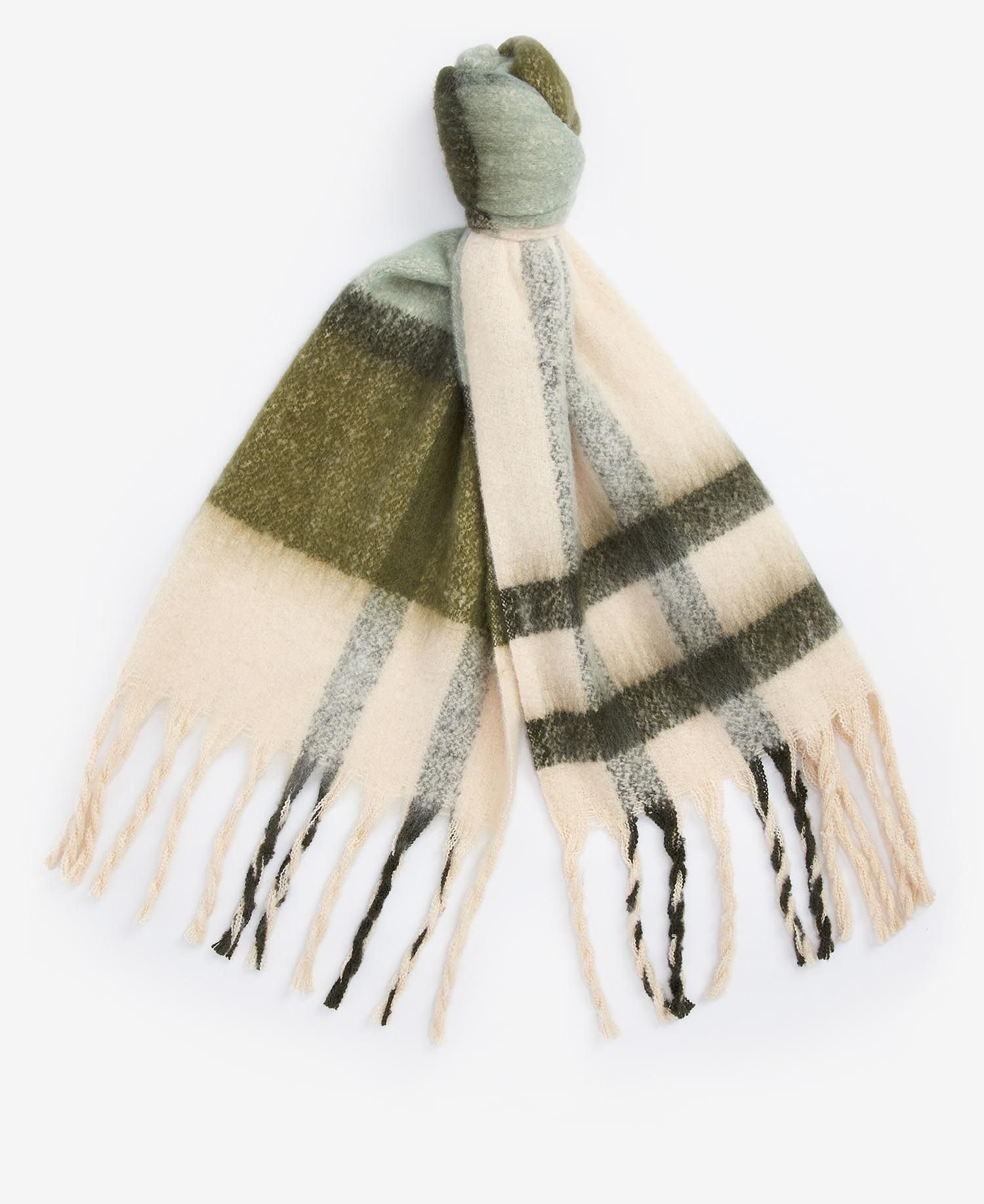 Isla Tartan Boucle Scarf – Soft Mint