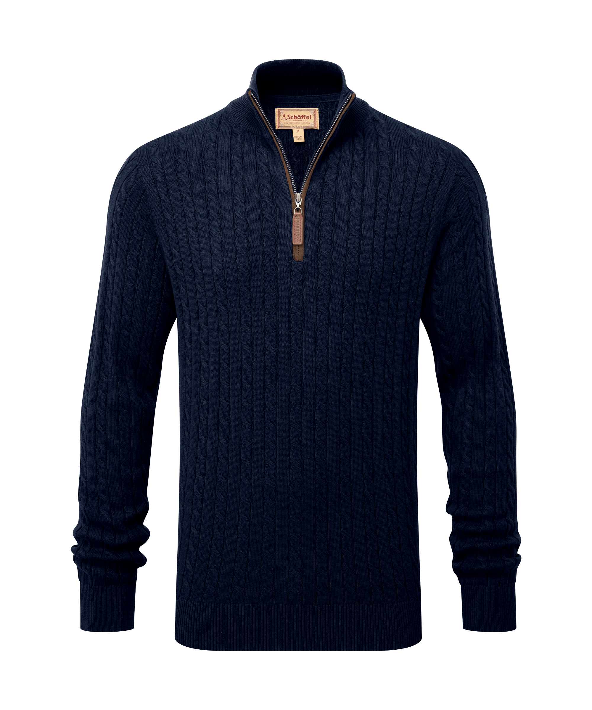 Calton Cotton Cashmere Cable 1/4 Zip – Navy