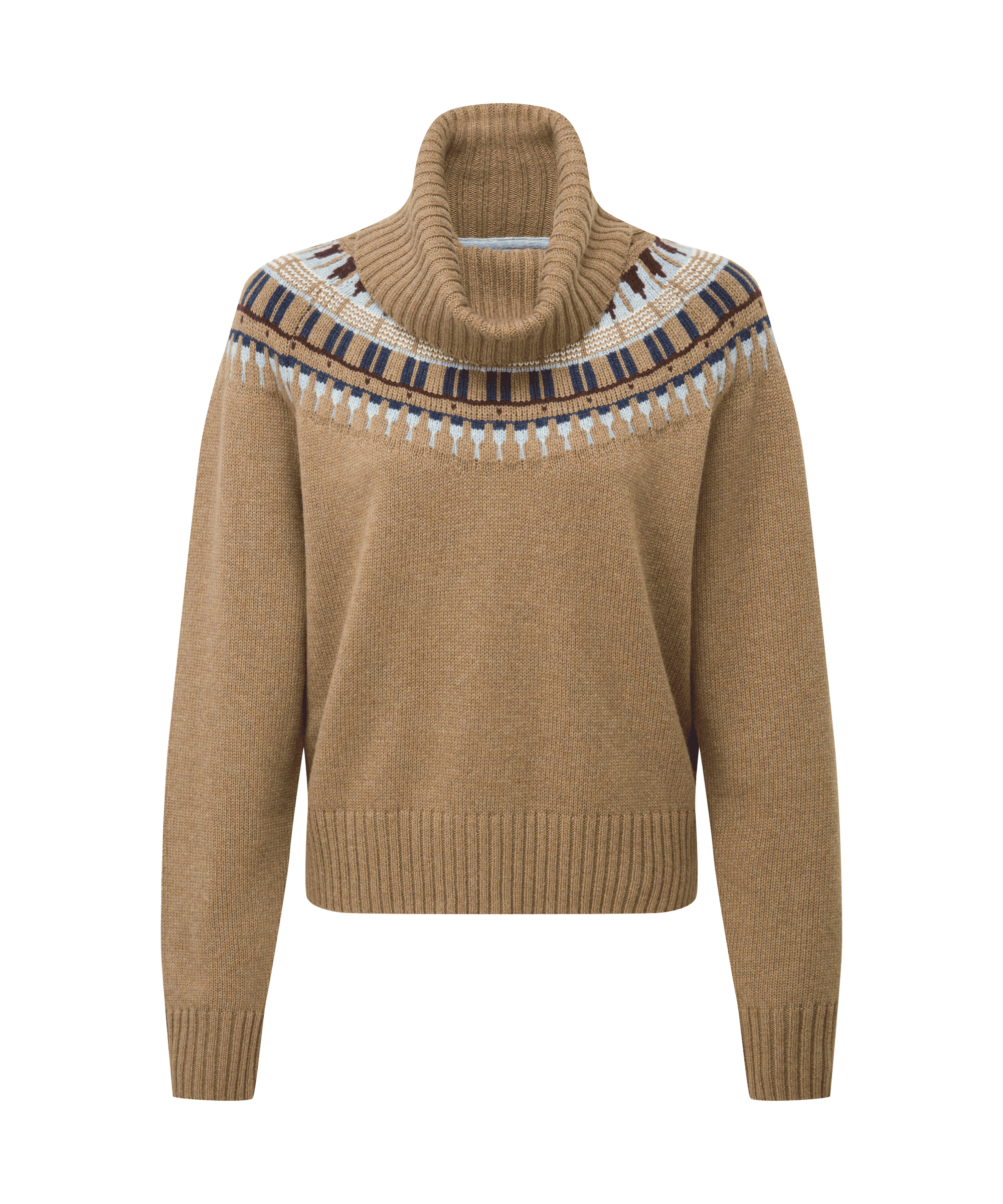 Filey Fairisle Roll Neck Jumper – Warm Sand