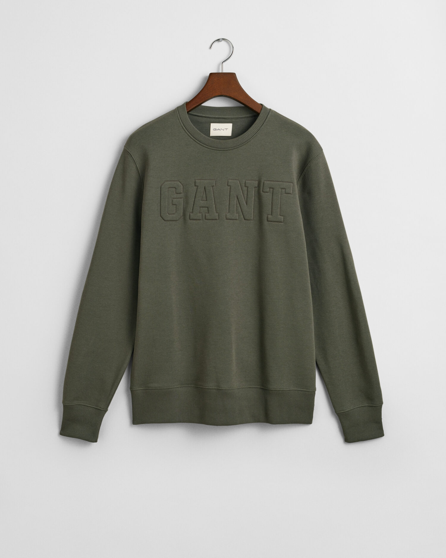 Embossed Crew Neck Sweatshirt – Dark Earthy Green