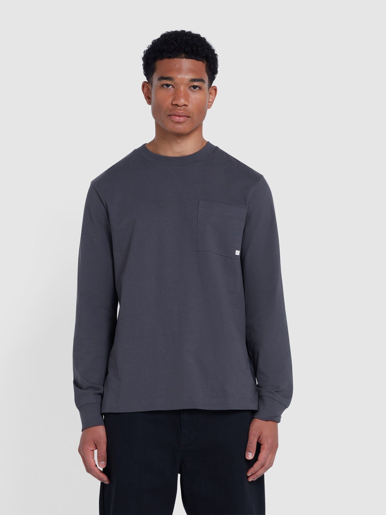 Farah Burt Chest Pocket Long Sleeve T-Shirt In Charcoal